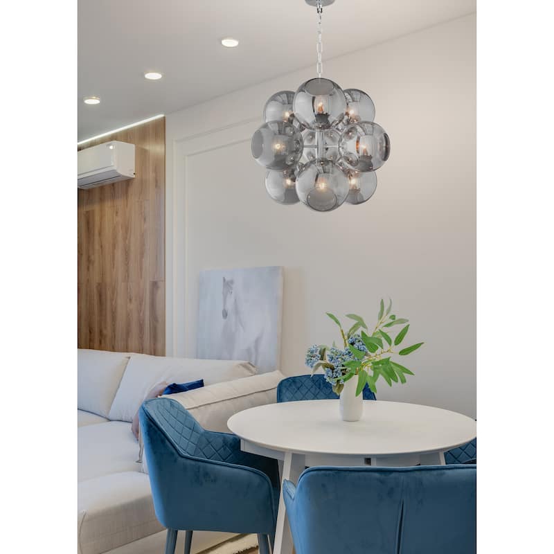 9 - Light Sputnik Sphere Chandelier Modern Smoked Glass Globe Lamp - N/A