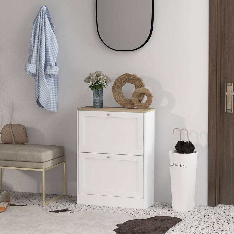 Slim Shoe Cabinet for Entryway, Modern Hidden Shoe Storage Cabinet with 2 Flip