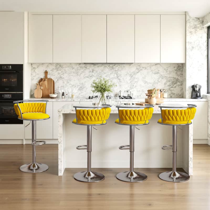 4 Set Modern Velvet Adjustable Swivel Bar Stools with Metal Frame