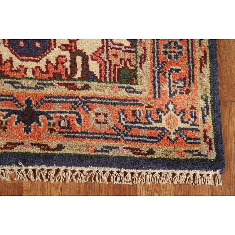 Hand Knotted Oriental 100% Wool Carpet Traditional Medallion Navy Blue & Blues Heriz (serapi) Area Rug - 5' 1'' X 3' 0''