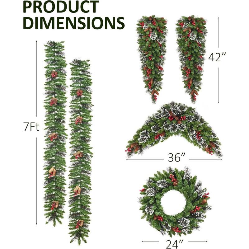 Set of 6 Pre-Lit LED Outdoor Christmas Decorations for Front Door - N/A