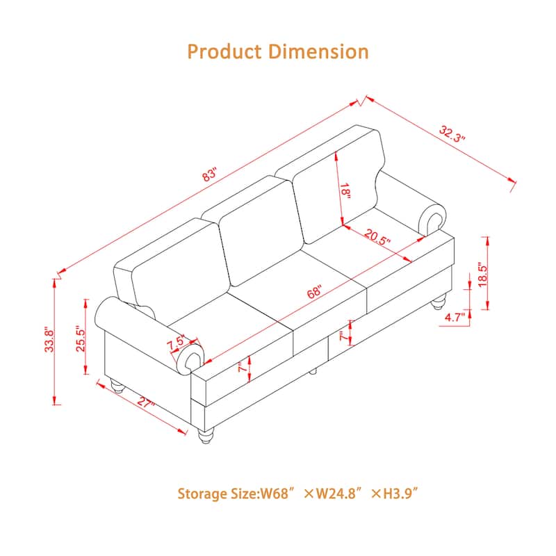 Roomfitters Modern Classic 2+3 Seater Sofa Set with Nailhead Trim, Upholstered Fabric Couch for Living Room