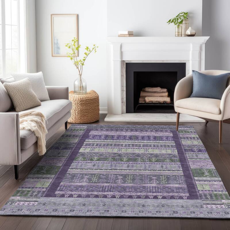 Machine Washable Indoor/Outdoor Global Kilim Chantille Rug