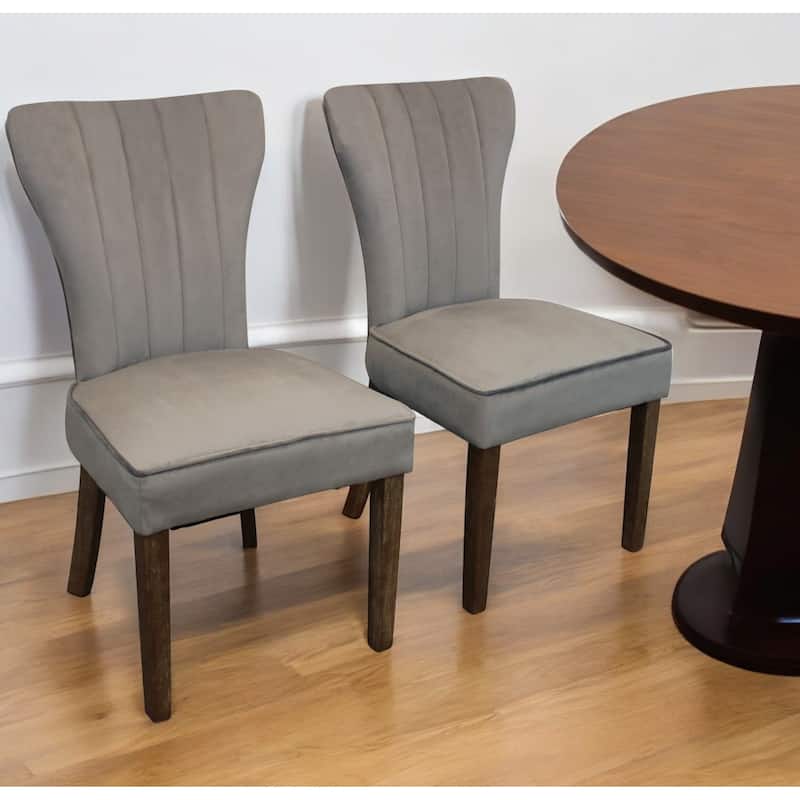 HomeRoots Set of Two Gray And Brown Upholstered Velvet Dining Parsons Chairs - Set of 2