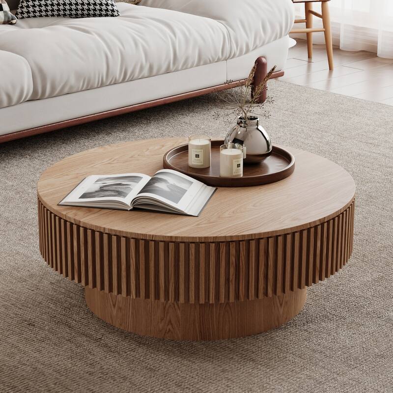 Modern 31.5" Round Coffee Table with Storage Solid Wood Veneer for Living Room and Bedroom Use