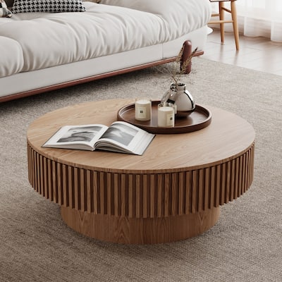 Modern Solid Wood Veneered Round/Oval/Rectangular Coffee Tea Table with Storage