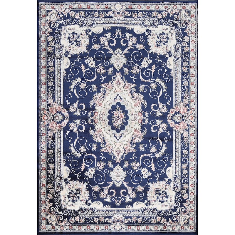 Blue Floral Medallion Transitional Turkish Rug Oriental Carpet