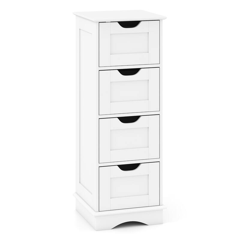 Gymax 4-Drawer Bathroom Cabinet w/Cut-out Handles Anti-toppling Device