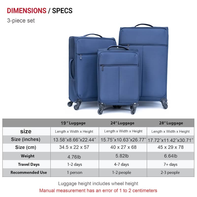 Luggage 3 Piece Set Suitcase Spinner TSA Lock Softshell Lightweight