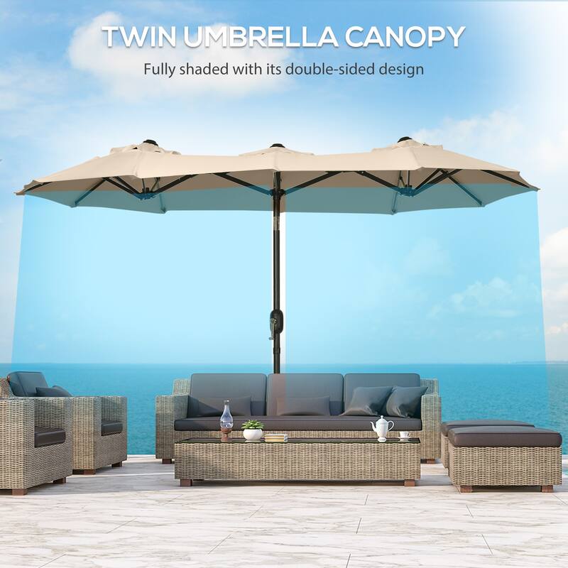 2-Sided Patio Umbrella Large Outdoor Umbrella with Push-Button Tilt Crank 3 Vents and 12 Ribs for Garden Deck Pool