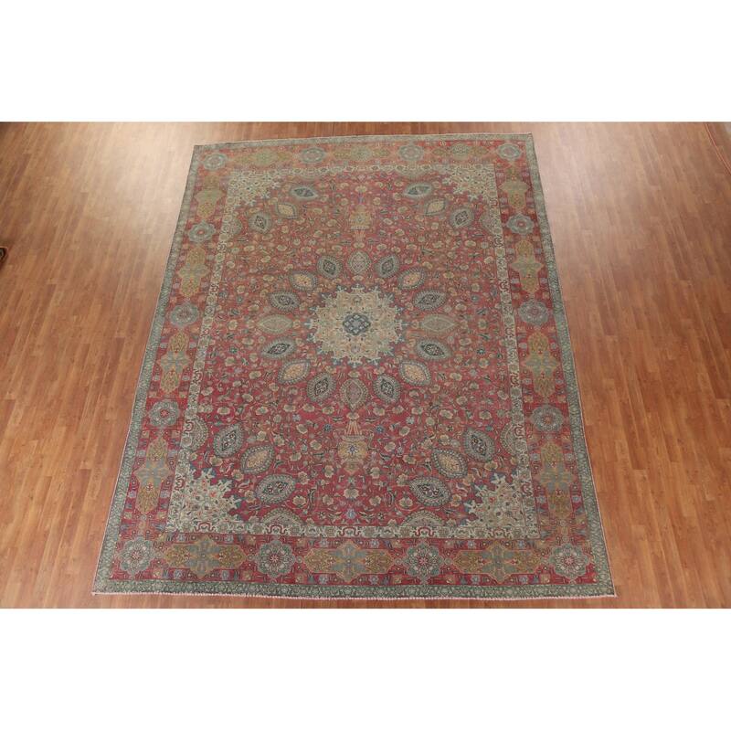 Hand Knotted Oriental 100% Wool Carpet Traditional Floral Pink Tabriz Area Rug - 12' 10'' X 9' 11''