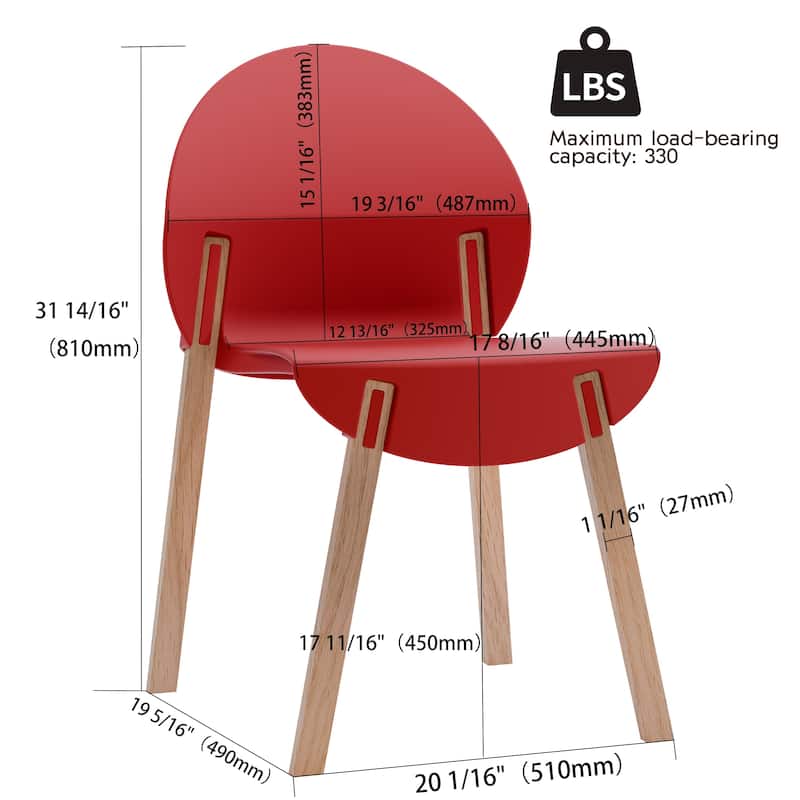 4-Pack Chairs - Wood Legs & PP Seat, Indoor Dining & Living Room Furniture Set