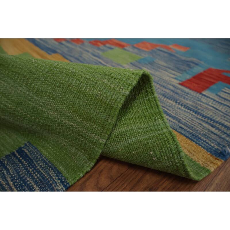 Hand Woven Oriental 100% Wool Carpet Southwestern Modern Multi-Colored Kilim Area Rug - 9' 10'' X 8' 2''