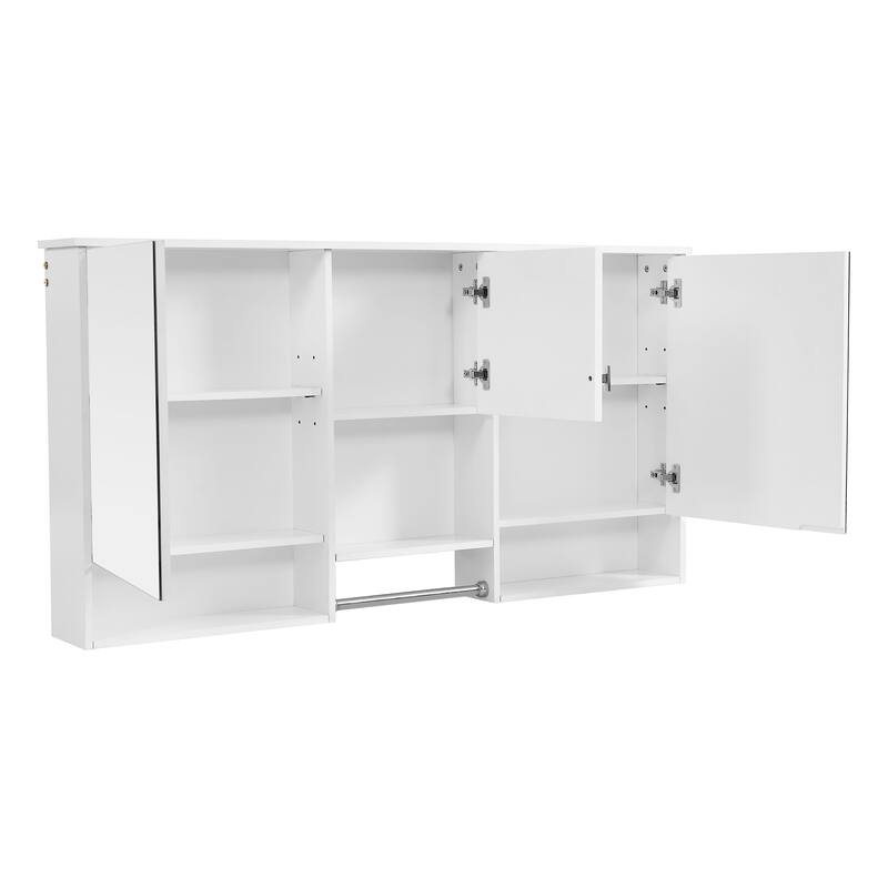 55" Wall-Mount 3-in-1 Mirror Cabinet with Adjustable Shelf, Soft-Closing Hinges, High-Quality MDF, for Bathroom Vanity