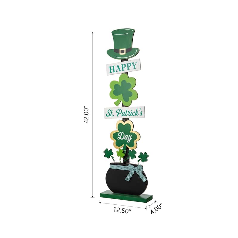 Glitzhome 42"H Lighted St. Patrick's Wooden Shamrocks Porch Decor with Timer