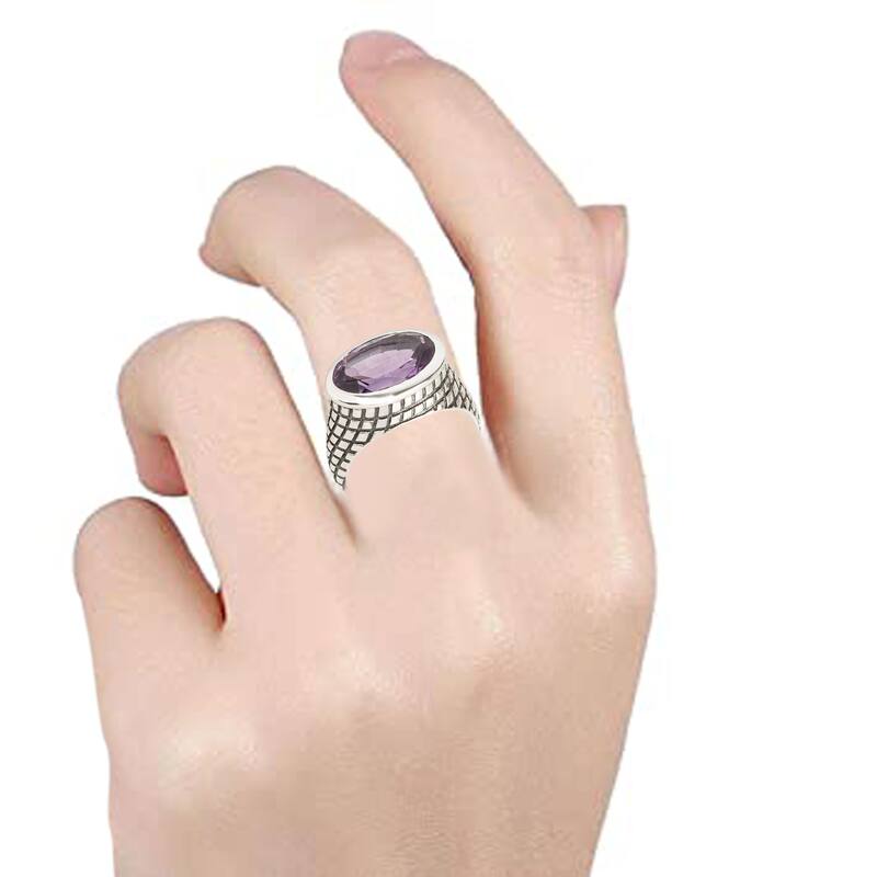 925 Sterling Silver Brazilian Amethyst Gemstone Solitaire Ring