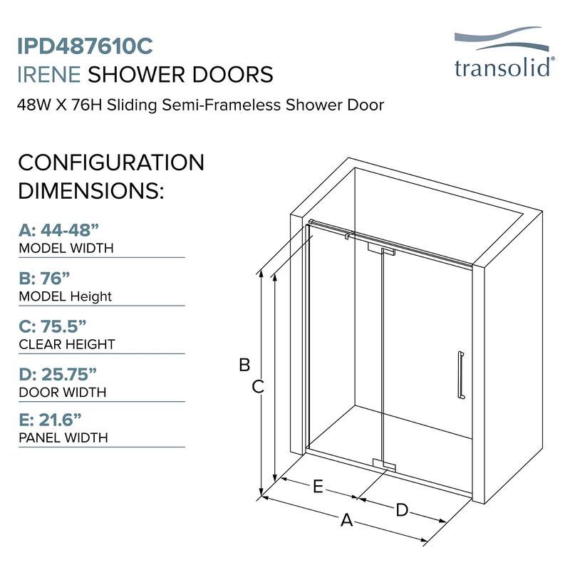 Transolid IPD487610C-R 76" High x 48" Wide Pivot Semi Frameless Shower