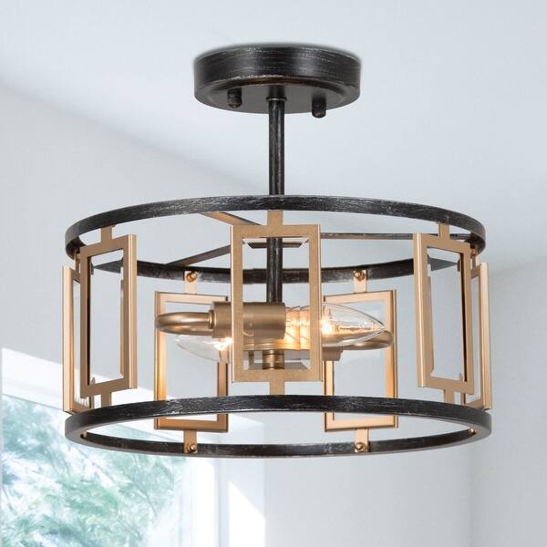 Modern Farmhouse Gold Semi Flush Mount Drum Combo 2light Ceiling Light