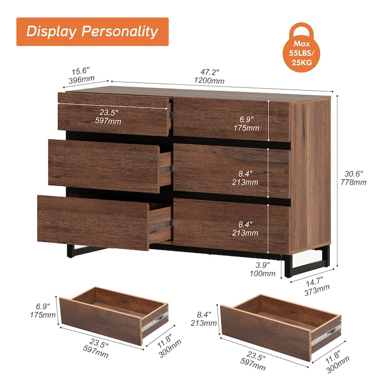 WAMPAT Dresser for Bedroom, Closet Organizers and Storage with Drawers, Chest of Drawers with Metal Base, Modern Wooden Dresser