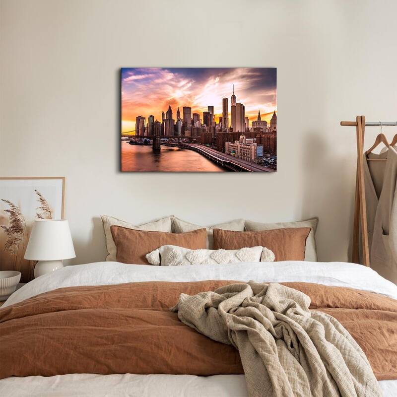 Brooklyn Bridge Skyline Wall Decor Sunset Cityscape Poster