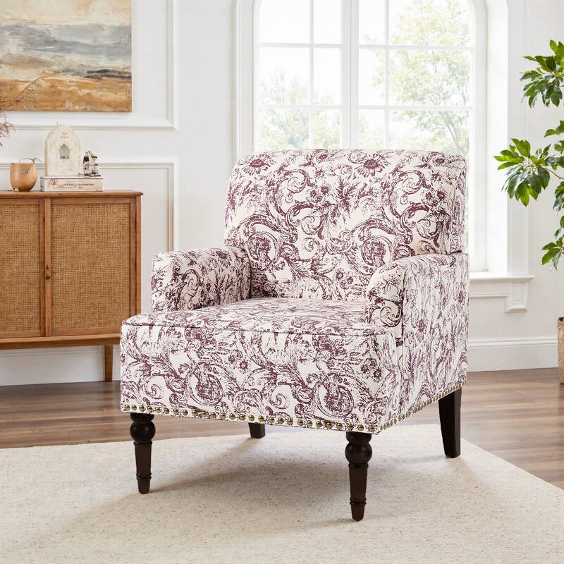 Linen Upholstered Armchair Nailhead Trim Accent Chair