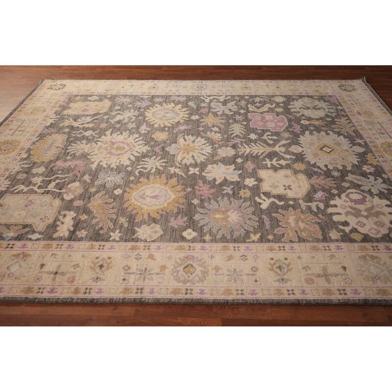 Vegetable Dye Grey Oushak Turkish Area Rug Hand-Knotted Wool Carpet - 8'0" x 9'9"