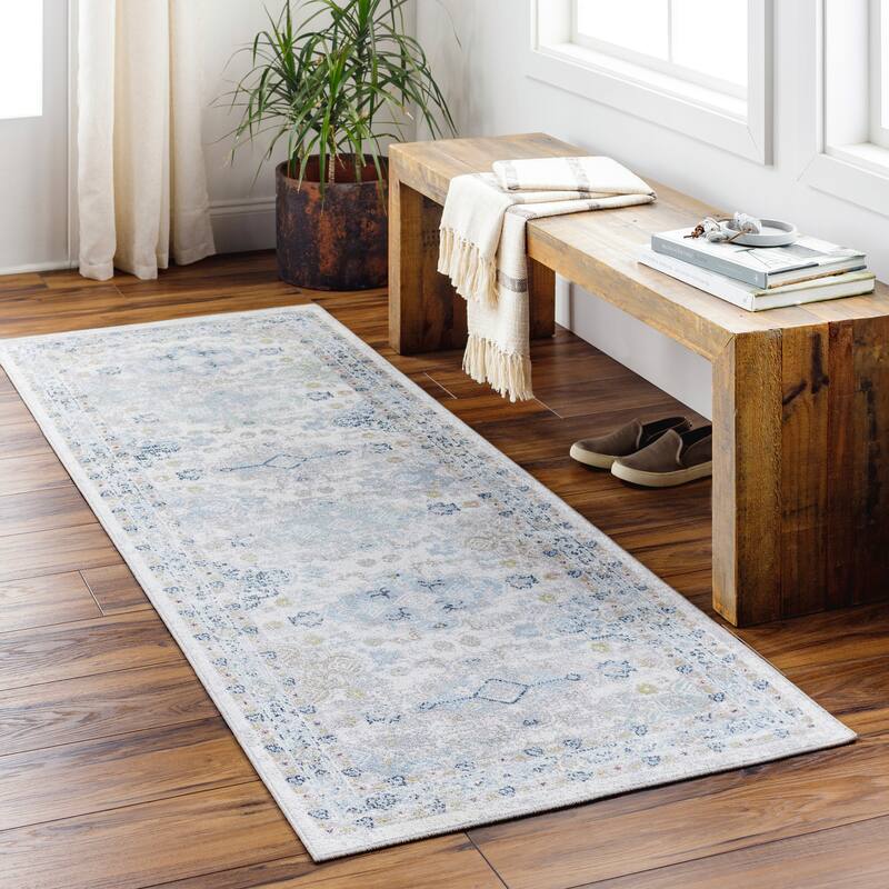 Livabliss Lavadora Faded Medallion Machine Washable Area Rug - Cream/Blue - 2' 7" x 7' 3"