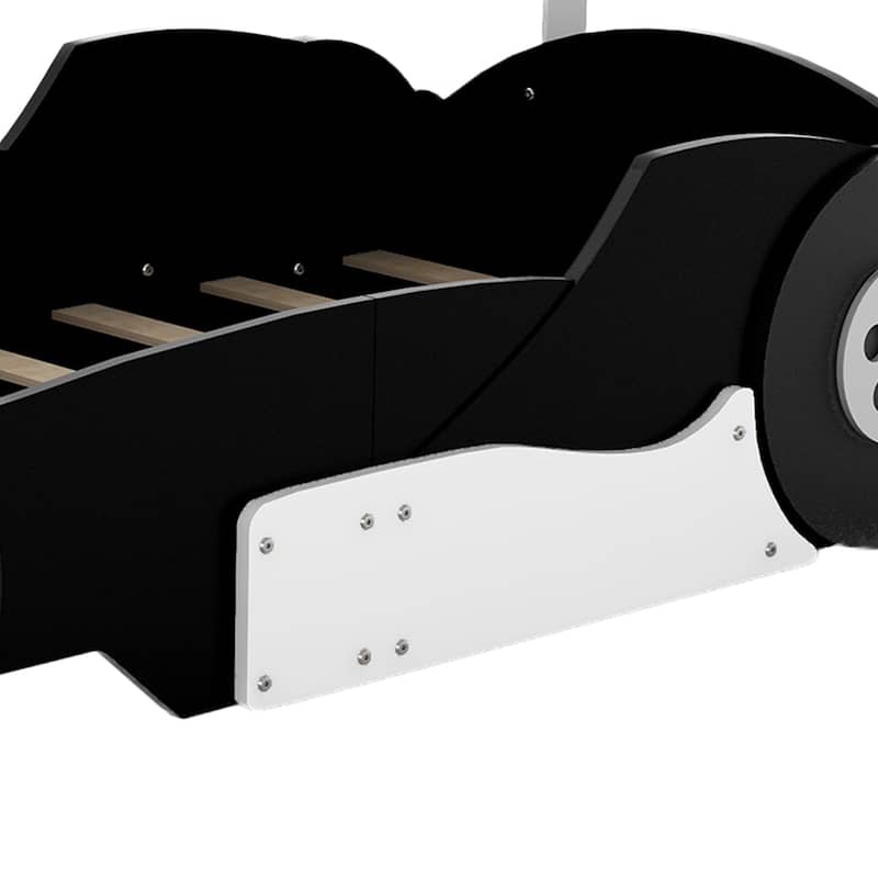 Twin Size Race Car-Shaped Platform bed with Wheels,Black