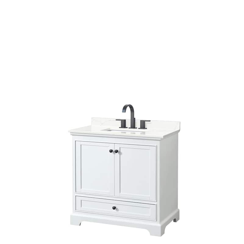 Deborah 36-inch Single Vanity, Quartz Top - White, Black Trim, Giotto Quartz Top