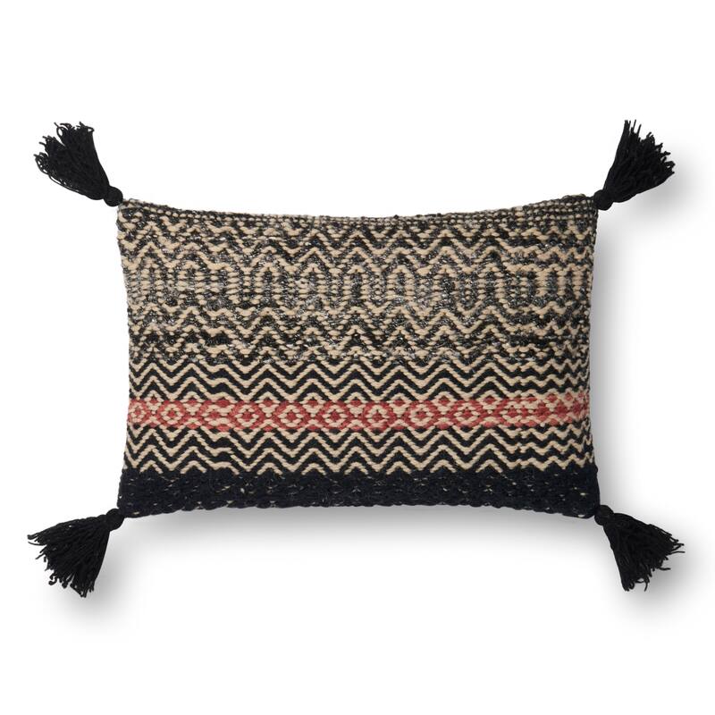 Alexander Home Zumi Bohhemian Chevron Throw Pillow - 13" x 21" Cover w/Poly - Polyester - Black