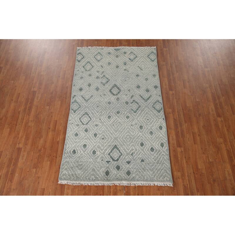 Gray & Green Moroccan Indian Area Rug Handmade Wool Carpet - 4'9"x 8'1"