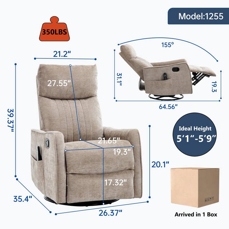 Heat Massage Manual Recliner Chair with Rocker and Swivel in Fabric for Living Room