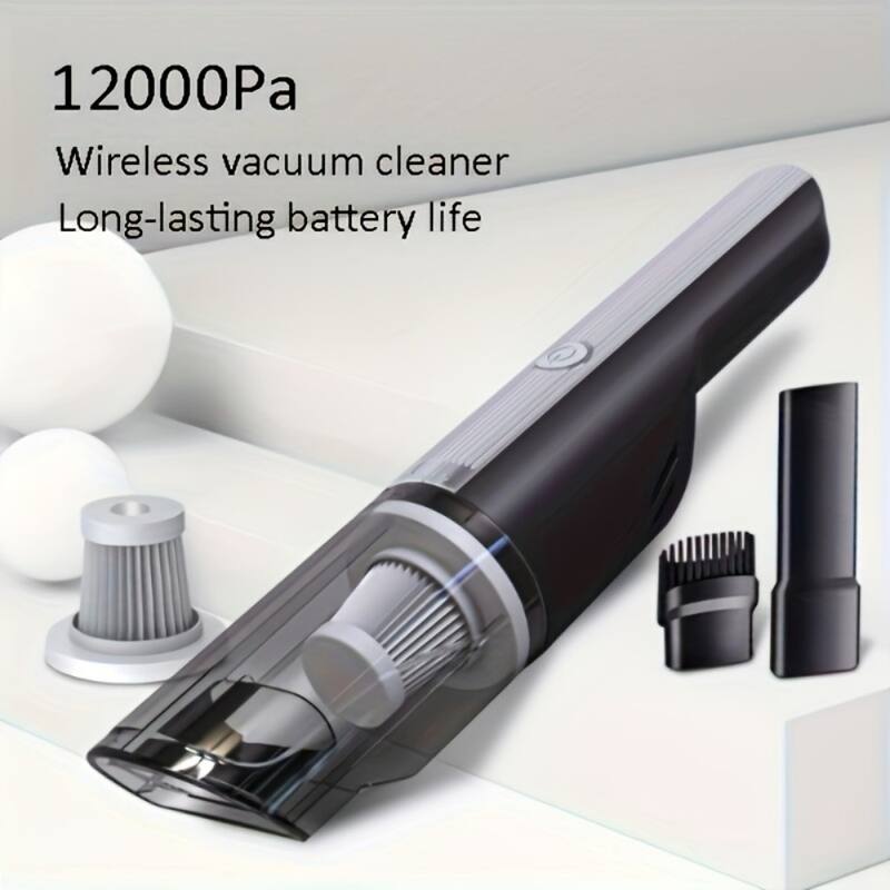 Black-Silver Cordless Mini Vacuum Cleaner with Powerful Suction and Rechargeable Battery - 11.81 x 1.18 in