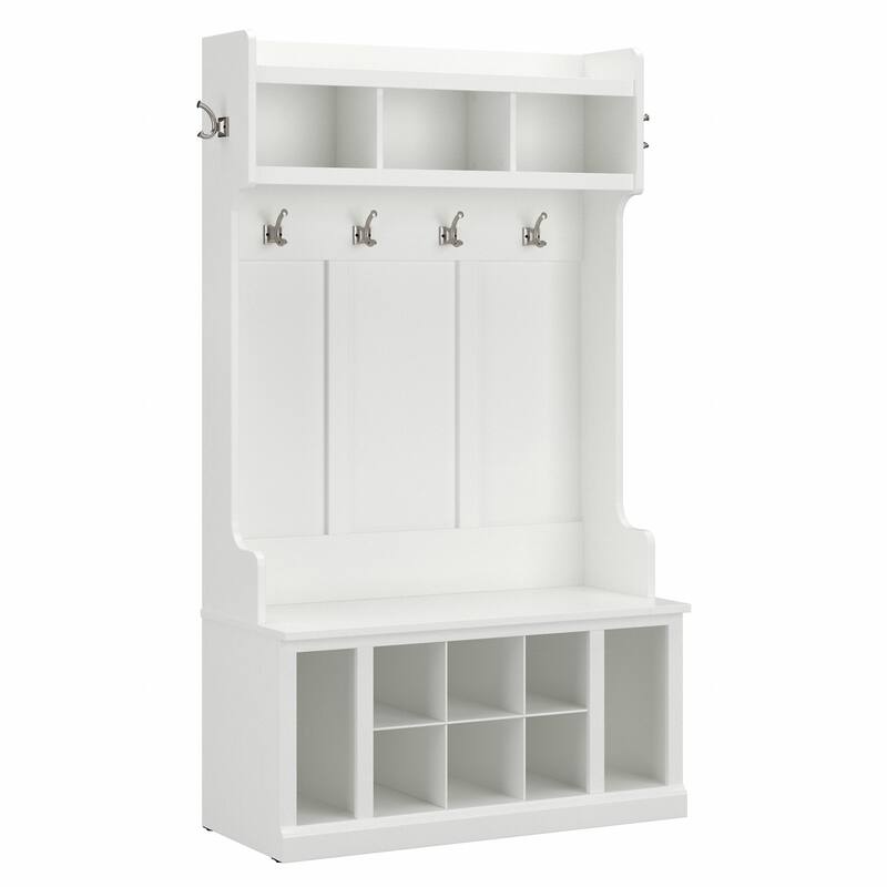 Woodland 40W Hall Tree and Shoe Bench with Shelves by Bush Furniture
