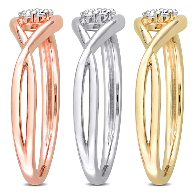Miadora 1/5ct TW Diamond Infinity Promise Rings 3-Piece Set Yellow Rose White Sterling Silver