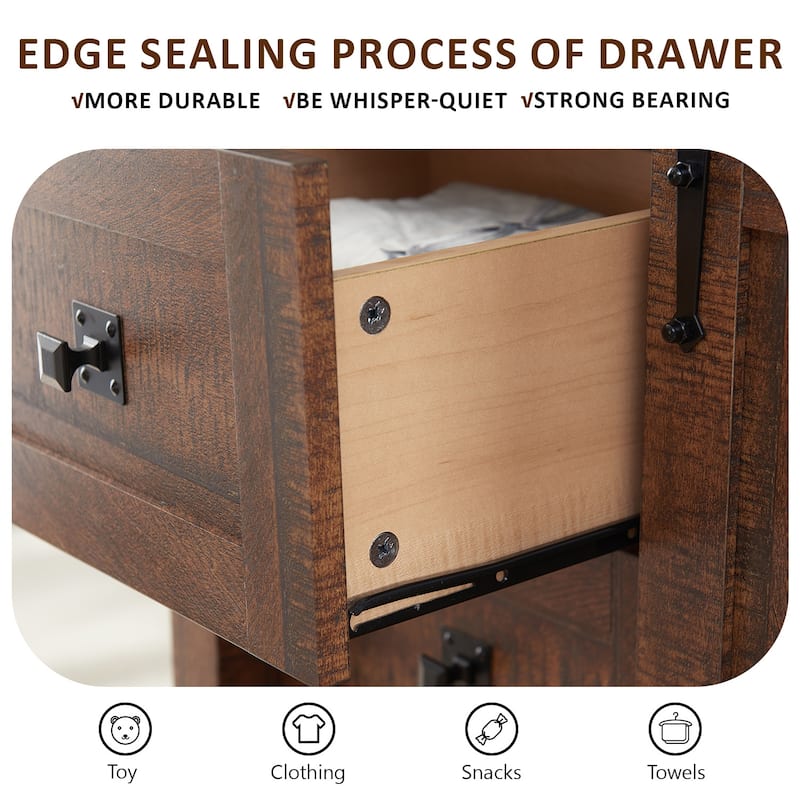 Farmhouse 5 Drawers Dresser, Vintage Chest of Drawers with Barn Door