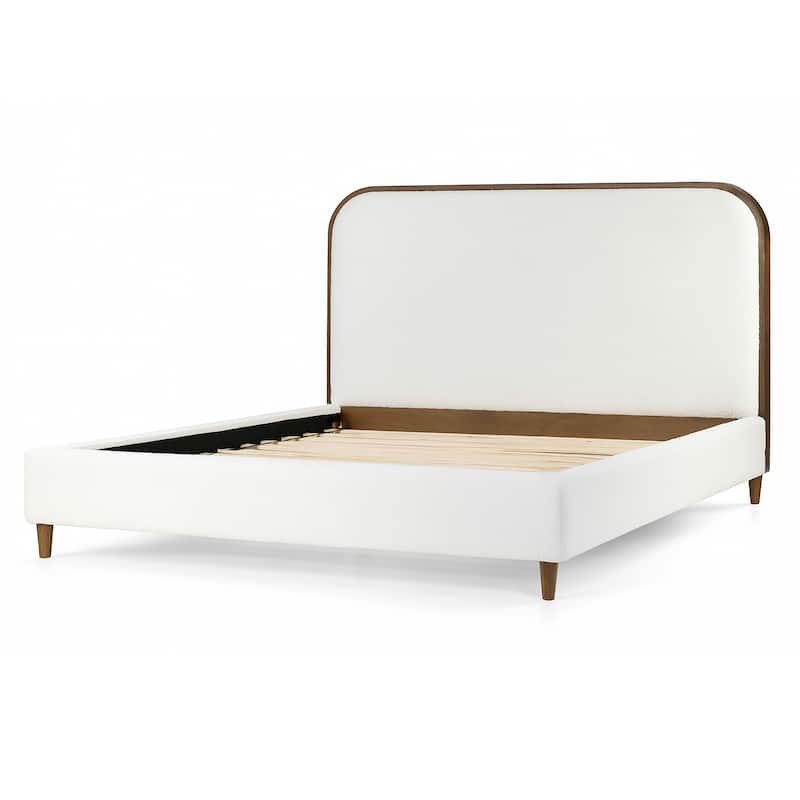 Brenda Fabric Upholstered Queen Bed with Wood Trim Accent