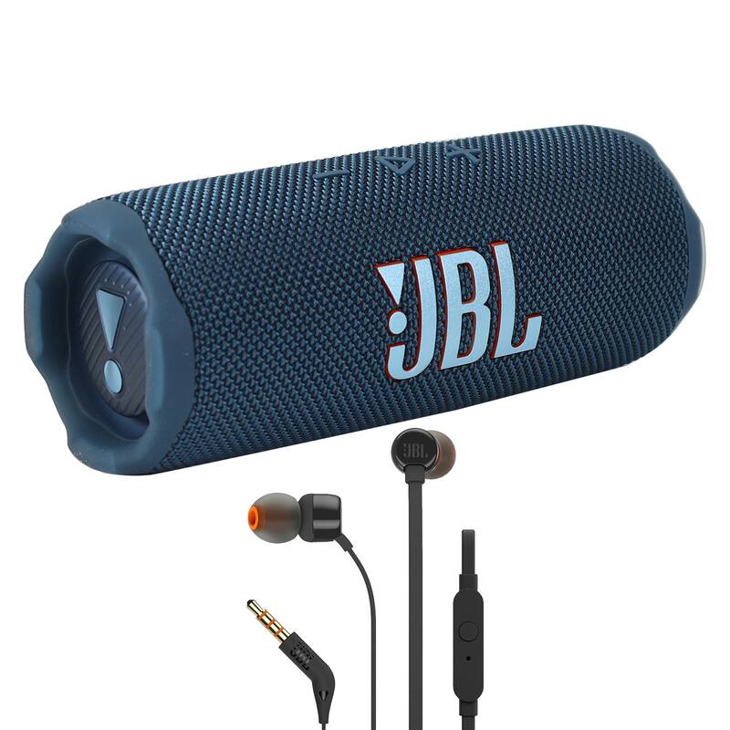 JBL Flip 7 Portable Waterproof Bluetooth Speaker (Blue) + JBL T110 in Ear Headphones - Blue