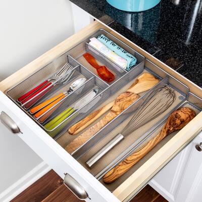 Silver Steel Mesh Expandable Cutlery Tray