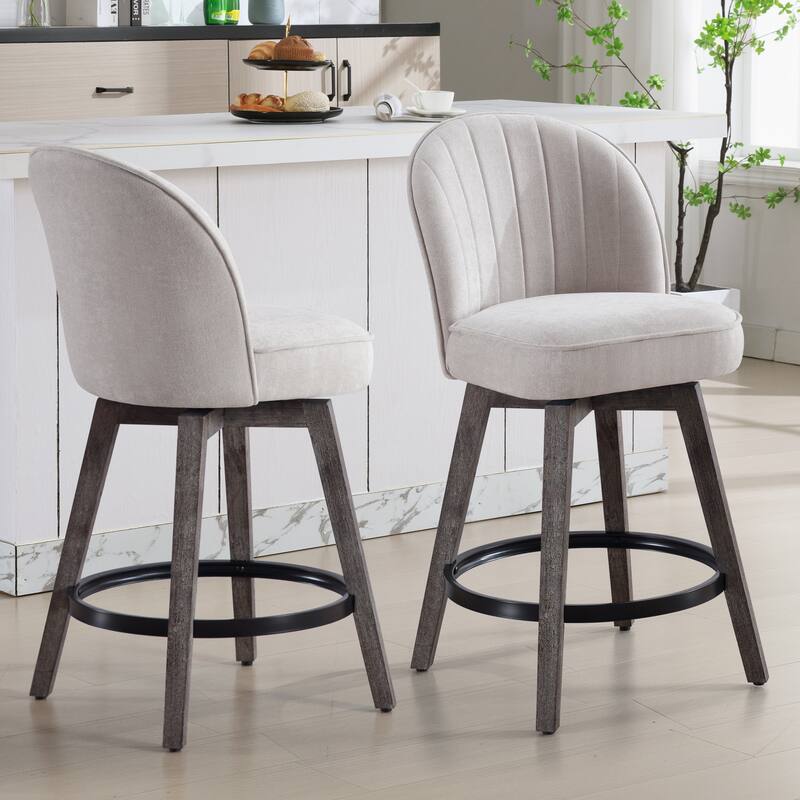 HOMYKA Swivel Bar Stool with Wood Legs Set of 2 - N/A