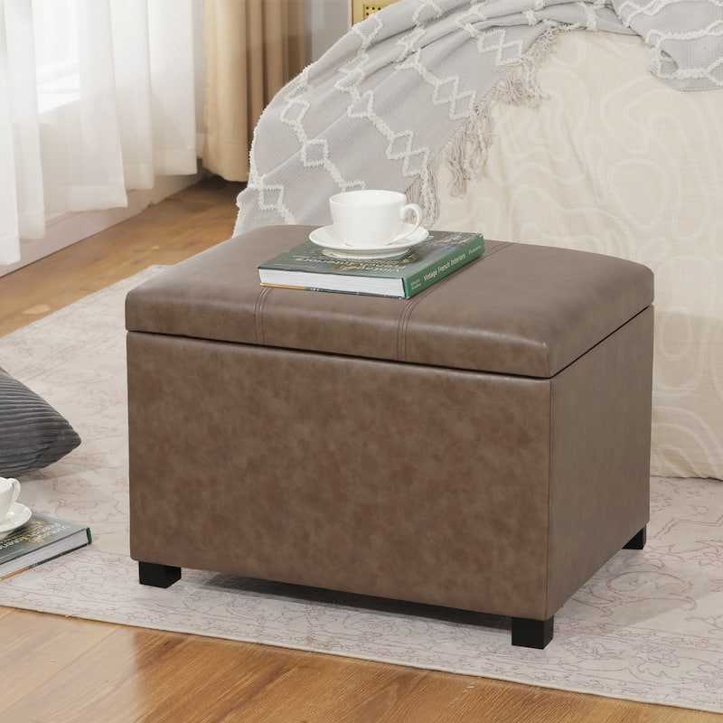 Adeco Faux Leather Storage Ottoman for Living Room Footstool