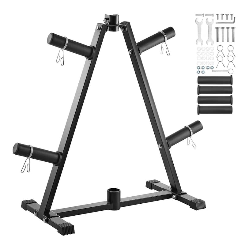 Black Metal Barbell Rack with 300lbs Capacity & Compact Design - 36.6x16.54x34.1inch - 36.6x16.54x34.1inch