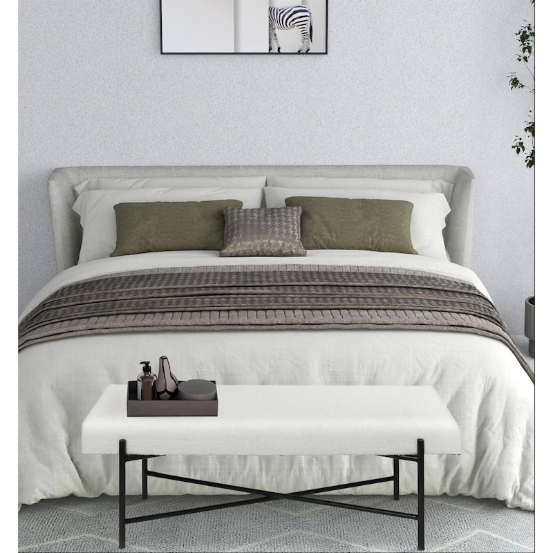 Handmade Rectangular Cushion Top Entryway Bench - 47" - White