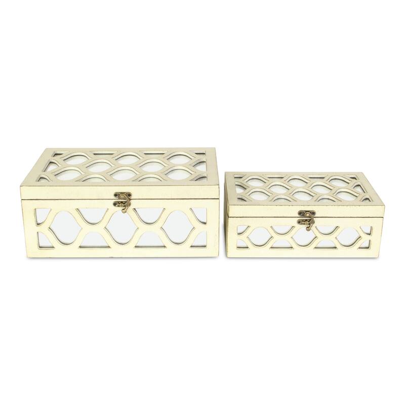 HomeRoots Set of Two White Mirrored Glass And Solid Wood Box With Lid