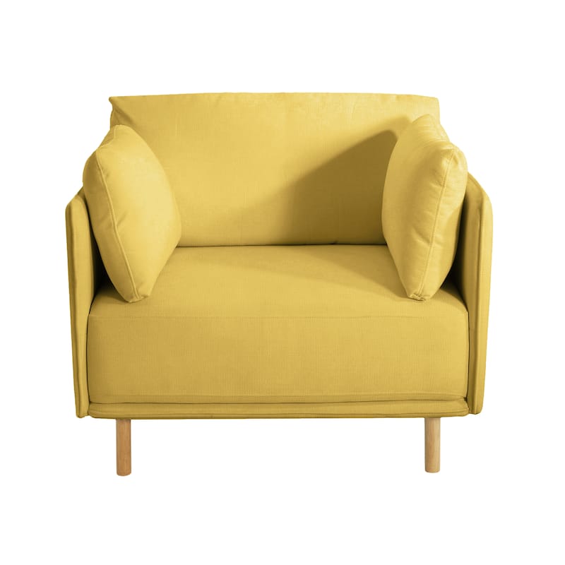 Yellow Modern 39.17" Upholstered Accent Chair with Wood Legs and Pillow for Living Room