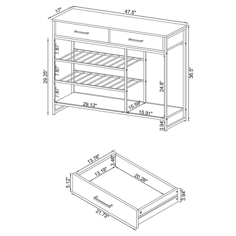 Melrose Grey Washed Oak and Chrome 2-drawer Home Bar Storage