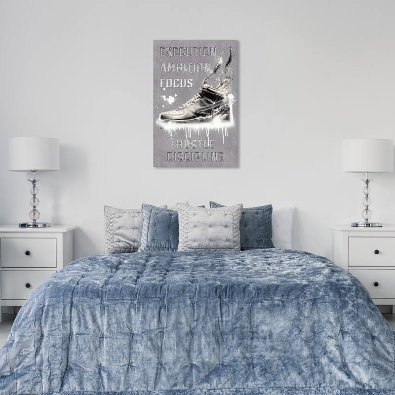 Wynwood Studio Fashion and Glam Discipline Sneaker Gray and Silver Modern & Contemporary Wall Art Canvas Print - 36 x 24