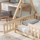 preview thumbnail 5 of 6, Natural Twin Size Pine Wood Tent-shaped Floor Bed, with Guardrails, Slats and Door for Kids, Boys and Girls
