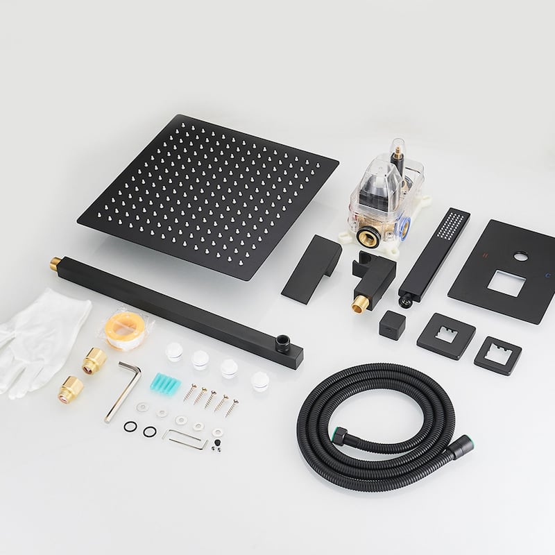 Matte Black 1-handle Square Shower Faucet Shower System - 15.75"*12"