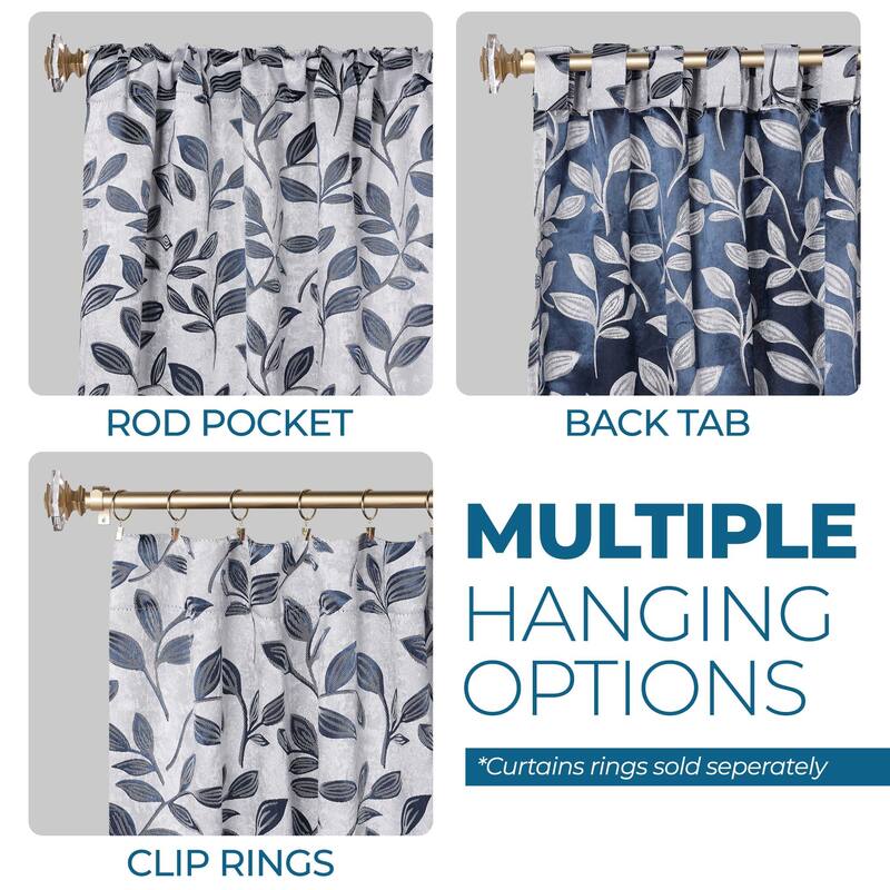 Superior Leaves Machine Washable Room Darkening Curtains with Back Tabs, Set of 2